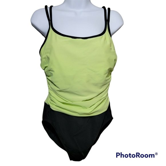 Trimshaper Swimsuit Womens Size 12 One Piece Strappy Green Black Swim Wear Beach - Picture 2 of 12